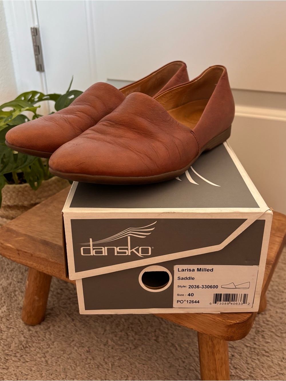 Dansko Saddle Leather Pointed Slip-On Flats — Saddle Brown